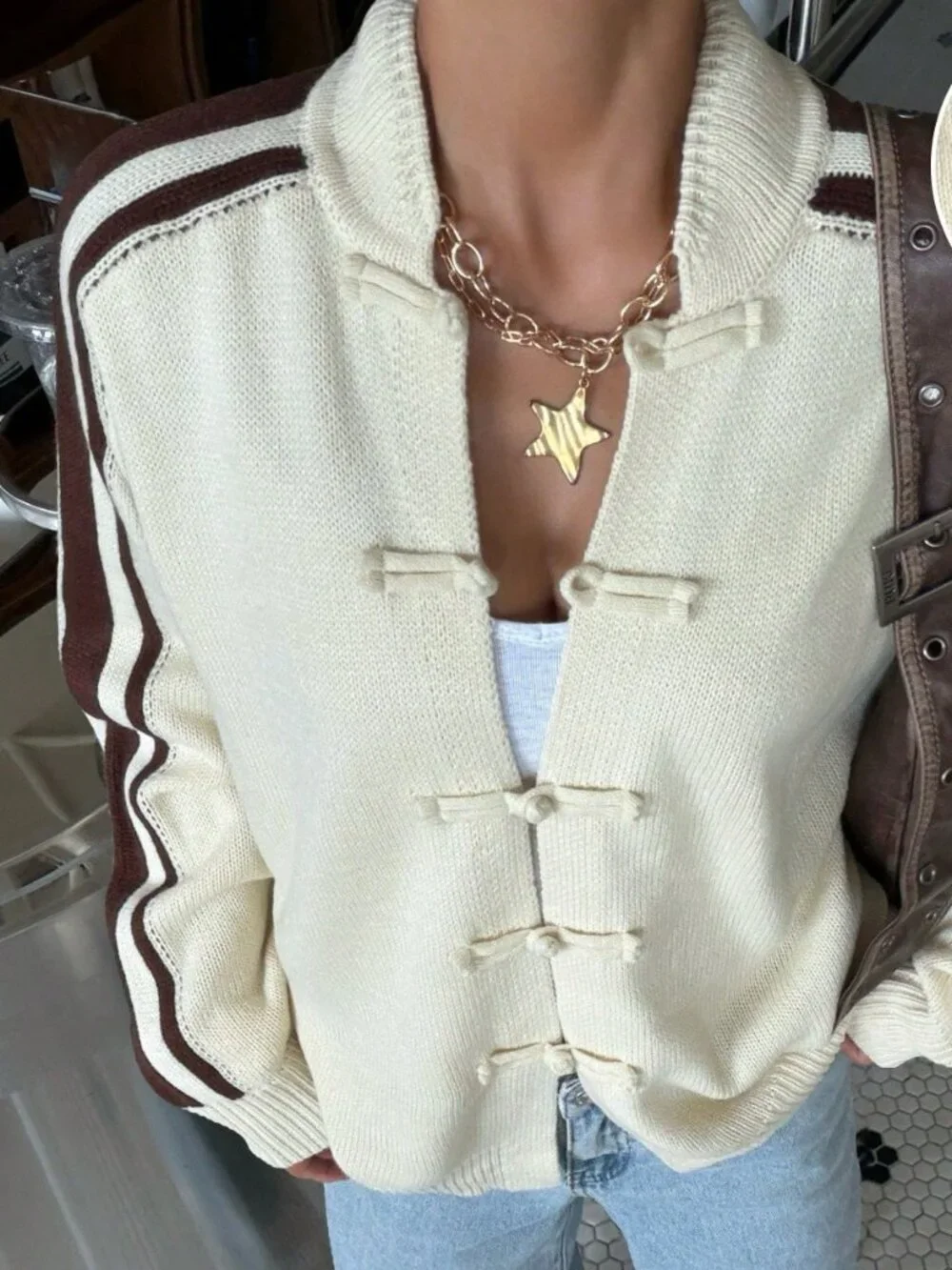 Apricot Casual Women's Frog Button Long Sleeve Cardigan